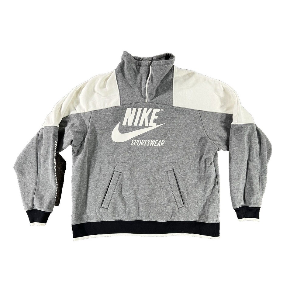 Nike Women’s Sportswear Archive 1/4 Zip Sweatshirt Gray White AQ7114-091 Large